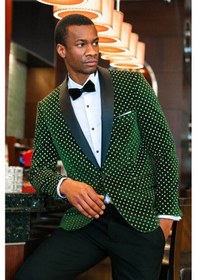 Resim Wessi Nokta Desenli Slim Fit Koyu Yeşil Erkek Smokin Ceket Koyu Yeşil 