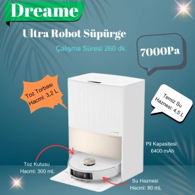 Resim Dreame Güçlü Lüx Premium 7000PA Ultra Beyaz Çöp Istasyonlu Akıllı Robot Süpürge Beyaz 