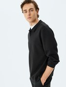 Resim Polo Yaka Sweatshirt Basic Düğmeli Pamuklu İnterlok Kumaş 