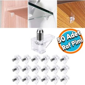 Resim NZB Raf Pimi Şeffaf Cam Ahşap Metal Raf Tutucu Çivisi Mobilya Dolap Pimi (50 ADET) 