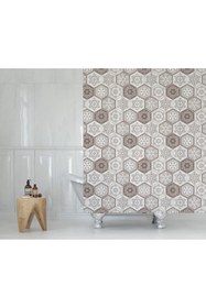 Resim Tropikhome Su Geçirmez Banyo Perdesi Kahve Dantel Desen Duş Perde Yüksek Kalite Küvet Perdesi 180x200cm 