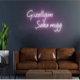 Resim Güzelliğim Şaka Mığğ - Led Dekoratif Duvar Aydınlatması Neon Duvar Yazısı Sihirli Led Mesajlar 
