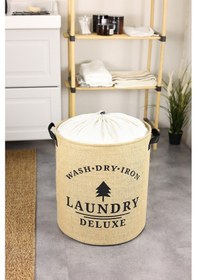 Resim Laundry Deluxe Baskılı Fileli Jüt Katlanabilir Kıyafet Kirli Çamaşır Havlu Sepeti 37 X 40 Çok Renkli 