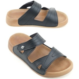 Resim Gezer Kadın Yazlık Suni Deri Cırt Cırtlı Ayarlanabilir Rahat Taban Günlük Terlik Siyah 