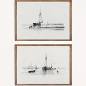 Resim 2 adet Vintage Yelkenli Baskı, Depo Çizimleri Tuval Boyama, Minimalist Taslak Poster, Nötr Duvar Resimleri, Yatak Odası, Oturma Odası Ev Ofis Dekoru, Çerçeve Yok 