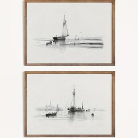 Resim 2 adet Vintage Yelkenli Baskı, Depo Çizimleri Tuval Boyama, Minimalist Taslak Poster, Nötr Duvar Resimleri, Yatak Odası, Oturma Odası Ev Ofis Dekoru, Çerçeve Yok 