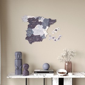 Resim İspanya Haritası Ahşap Duvar Dekoru - UV Baskılı Çok Katmanlı Tasarım - 85x62 cm / Nimbus 