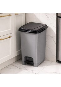 Resim Porsima 0123 Pedallı Metalize Banyo Mutfak Çöp Kovası Siyah Kapaklı Slim Pedallı Çöp Kovası 15 Litre Siyah 