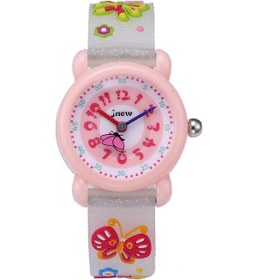Resim Sones Jnew A335-86228 Çocuk Karikatür 3d Aşk Kelebek Silikon Su Geçirmez Kuvars Saat Pembe Kabuk Beyaz Kemer 
