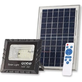 Resim 100W Beyaz Işık 6500K Kumandalı Solar LED Projektör Siyah 