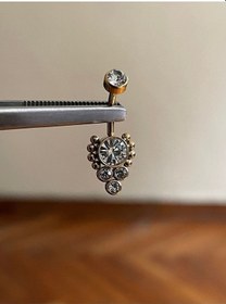 Resim 316 L Cerrahi Çelik Pırlanta Model 5 Taş Göbek Piercingi Koyu Yeşil 