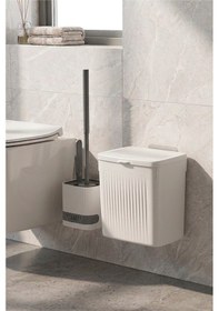 Resim Banyo Çöp Kovası Ve Klozet Fırçası Duvara Yapıştırmalı Beyaz 