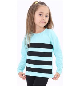 Resim Toontoy Kids Toontoy Kız Çocuk Baskılı Bisiklet Yaka Uzun Kollu Çizgili Tişört Su Yeşili 