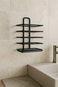 Resim Paslanmaz Çelik Mat Siyah Yapışkanlı Diş Fırçalık - Duvar Tipi, Çok Amaçlı Organizer Siyah 