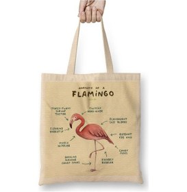Resim Toyaso Bir Flamingo Anatomisi Beyaz Bez Çanta Uzun Saplı Alışveriş Çantası Plaj Çantası Beyaz 