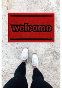 Resim Dijital Baskı Kırmızı Kıvırcık Desen Kapı Önü Paspası K-1020 