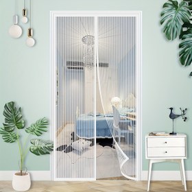 Resim 1 adet Otomatik Manyetik Ağ Kapı Ekranı - Beyaz Polyester, Böcek ve Sivrisinek Koruma, Yatak Odaları ve Balkonlar için Kolay Kendinden Yapışkanlı, Modern Minimalist Tasarım 