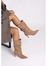 Resim Fancy Kadın Vizon Süet Topuklu Çizme Vizon 