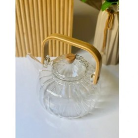 Resim Hediye Bahçesi Ahşap Saplı Cam Çizgili Demlik 