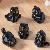 Resim 5 adet Sevimli Siyah Kedi Figürleri - Reçine, Klasik Stil, Sarı Gözler, Oyuncak Pozlar, Terrariumlar ve DIY Dekor için İdeal, Ev, Ofis veya Sınıf için Masaüstü Süs, Sınıf Dekoru | Oyuncak Kedi Tasarımı | Dayanıklı Kedi Figürleri, Kedi Dekoru 