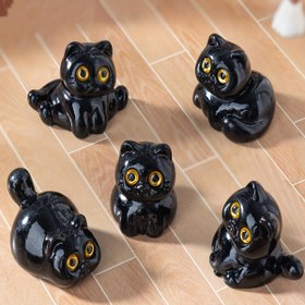 Resim 5 adet Sevimli Siyah Kedi Figürleri - Reçine, Klasik Stil, Sarı Gözler, Oyuncak Pozlar, Terrariumlar ve DIY Dekor için İdeal, Ev, Ofis veya Sınıf için Masaüstü Süs, Sınıf Dekoru | Oyuncak Kedi Tasarımı | Dayanıklı Kedi Figürleri, Kedi Dekoru 