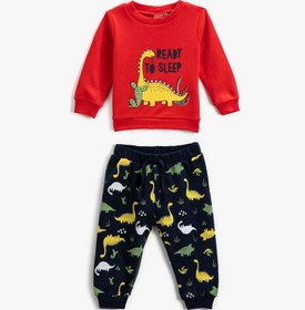 Resim Erkek Bebek Pamuklu Pijama Takımı Baskılı Sweatshirt ve Beli Lastikli Pijama Altı 2 Parça 