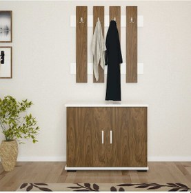 Resim Modilayn Fulya Portmanto Vestiyer Askılık Ayakkabılık Dolabı, Ceviz Beyaz Beyaz 