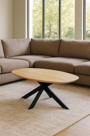 Resim Nuveart, Modern Radüslü Meşe Orta Sehpa - Radüslü Ahşap Tasarım, Metal Ayaklı, Salon & Oturma Odası için Şık ve Dayanıklı Orta Sehpa 