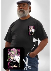 Resim Angemiel Anime Demon Slayer Kimetsu No Yaiba Mitsuri Kanroji Siyah Büyük Beden Kadın Basic Minimal Baskılı Tişört Siyah 