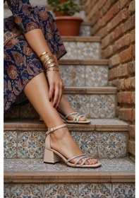 Resim Kadın Liza Taşlı Yeni Sezon Abiye Ayakkabı Bej 