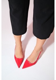 Resim Luvishoes Marten Kırmızı Cilt Kadın Sivri Burun Arkası Açık İnce Topuklu Ayakkabı Kırmızı 