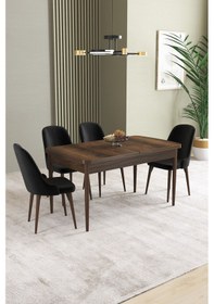 Resim Ikon Barok Desen 80x132 Mdf Açılabilir Yemek Masası Takımı 4 Adet Sandalye Siyah 