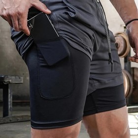 Resim Men's 2-in-1 Şortları, Koşu Ve Egzersiz Için Rahat Şortlar 