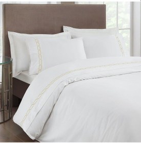 Resim Taç Saten Delux Nevresim Takımı Dıamond Bej Çift Kişilik 