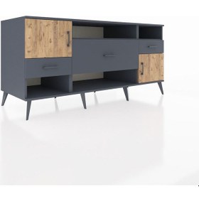 Resim Kronos Konsol 3 Raflı 3 Çekmeceli 2 Kapaklı 176x59x83 Antrasit-çam/antrasit Çam/antrasit 