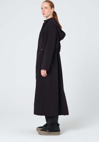 Resim Kapüşonlu Bi Stretch Trençkot - Siyah - S/M 