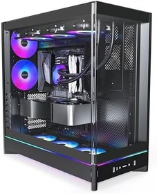 Resim MONTECH HS02 PRO, ATX Mid-Tower PC Kasası, Oyun Bilgisayarı, Yüksek Hava Akışı, Ters Çevrilebilir Düzen, Sağlam Kavisli Temperli Cam Ön Panel, 5x ARGB PWM Fan Önceden Yüklenmiş, Gömme Tasarım, Aletsiz 
