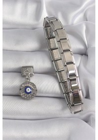 Resim Hkursat 316l Çelik Gümüş Renk Sallantı Zirkon Taşlı Göz Model Nazar Boncuk Detay Nomination Charm Çok Renkli 