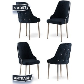 Resim Canisa Krax Serisi, 1.sınıf Babyface Kumaş Mutfak Sandalye, Gümüş Metal Ayak 4 Adet Antrasit Sandalye Sandalye Antrasit Ayakları Gümüş 
