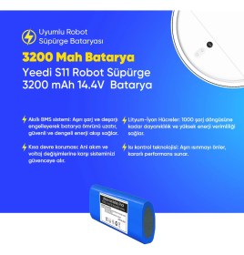 Resim Yeedi S11 Robot Süpürge 3200 mAh 14.4V Batarya - Orjinal Uyumlu Uzun Ömürlü, Yüksek Performans Pil 