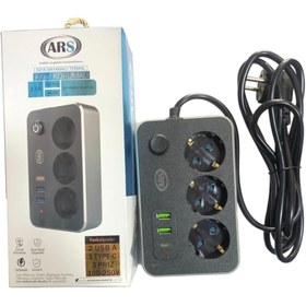 Resim Ars 3 LU ANAHTARLI AKIM KORUMALI 2 MT 2USB 1 TYPE-C 3 PRIZ ARS 