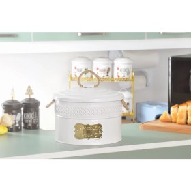 Resim Evistro Metal Ekmeklik Ekmek Saklama Kutusu Desenli Beyaz 