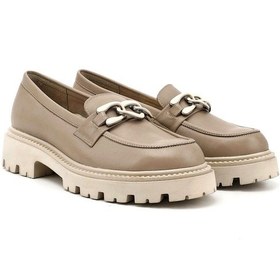 Resim Gönderi R Bej Kalın Topuklu Tokalı Hakiki Deri Loafer Ayakkabı Bej 