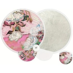 Resim Willowhaven Pembe Beyaz Gül Desenli Portatif Yansıtmalı Zarif Çiçekli El Yelpazesi 