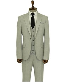Resim Wessi Tek Düğmeli Slim Fit Gri Yelekli Erkek Takım Elbise Gri 