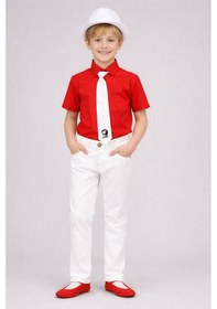 Resim Dıgıl Kids Erkek Çocuk Takım Likralı Pantalon Kısa Kol Gömlek Kırmızı - Beyaz 