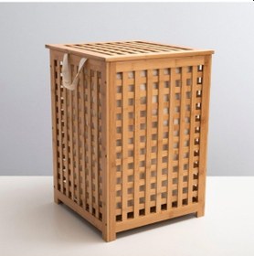 Resim Büyük Boy Ahşap Bambu Kirli Sepeti 45x45x62 