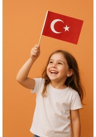 Resim 20 Adet Çubuklu Kağıt Ay Yıldız Türk Bayrağı Baskılı Milli Bayrak 20 CM 