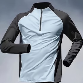 Resim Erkekler İçin Hızlı Kuruyan Atletik Ceket - Nem Emici Nefes Alabilir Yarım Fermuar Uzun Kollu Başparmak Delikleri, Koşu, Spor Salonu, Açık Hava Aktiviteleri ve Günlük Kullanım için Hafif Spor Mont, İşlevsel Tasarım, Yüksek Performans Kumaş, Fitness Tutkunları için Antrenman Giysisi 