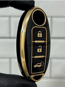 Resim Lüx Nissan Micra Juke Qashqai Note Navara Pulsar X Trail Smart Nano Anahtar Kılıfı Siyah Gold 